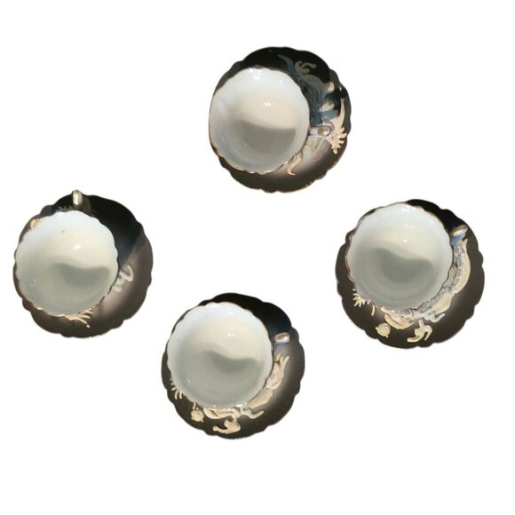 DRAGON Ware Black Moriage Tea Cup and Saucer Japan Demitasse Set Embossed Design - Picture 11 of 16